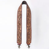 ADBT147 Wide Hand-Tooled Leather Bag Strap with Whipstitch Edges - Western Floral Carved Replacement