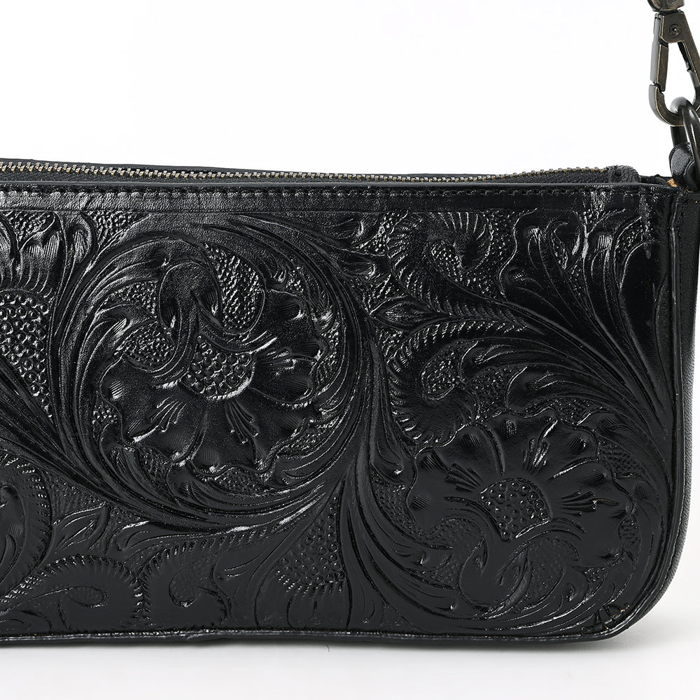 ADBGZ903A Black Hand-Tooled Genuine Leather Crossbody Bag with Chain Strap