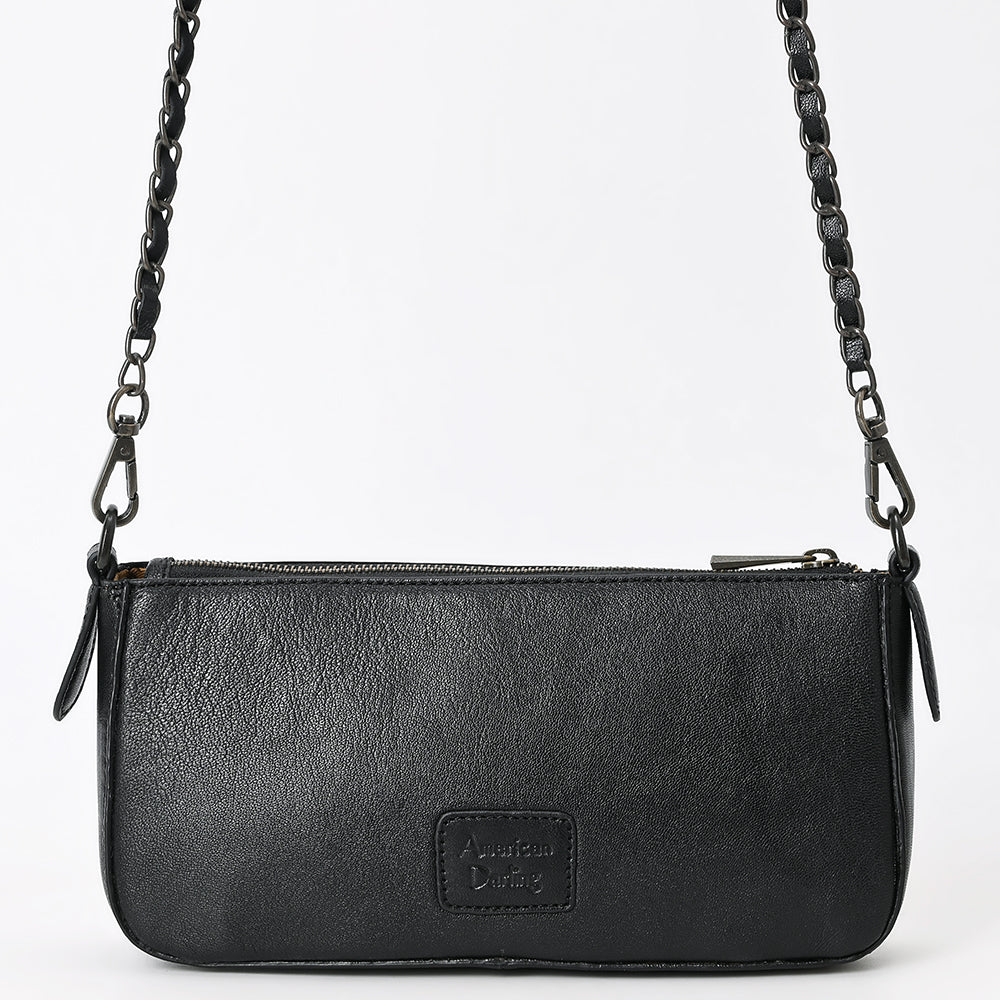 ADBGZ903A Black Hand-Tooled Genuine Leather Crossbody Bag with Chain Strap