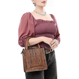 ADBG1608 Compact Handtooled Leather Crossbody Tote Bag with Geometric Floral Pattern