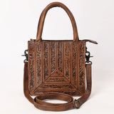 ADBG1608 Compact Handtooled Leather Crossbody Tote Bag with Geometric Floral Pattern