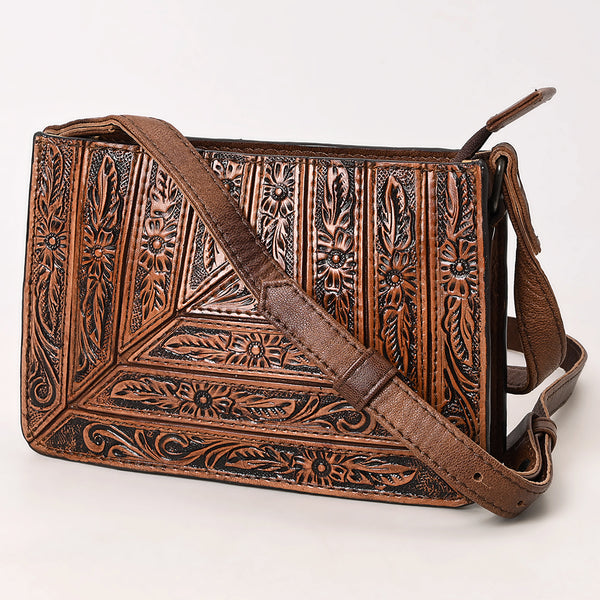 ADBG1609 Horizontal Tooled Leather Crossbody Bag with Geometric Floral Pattern