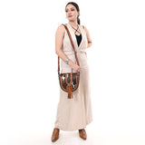 ADBG1610 Hair-On Cowhide Saddle Crossbody Bag with Leather Tassel & Western Stitching