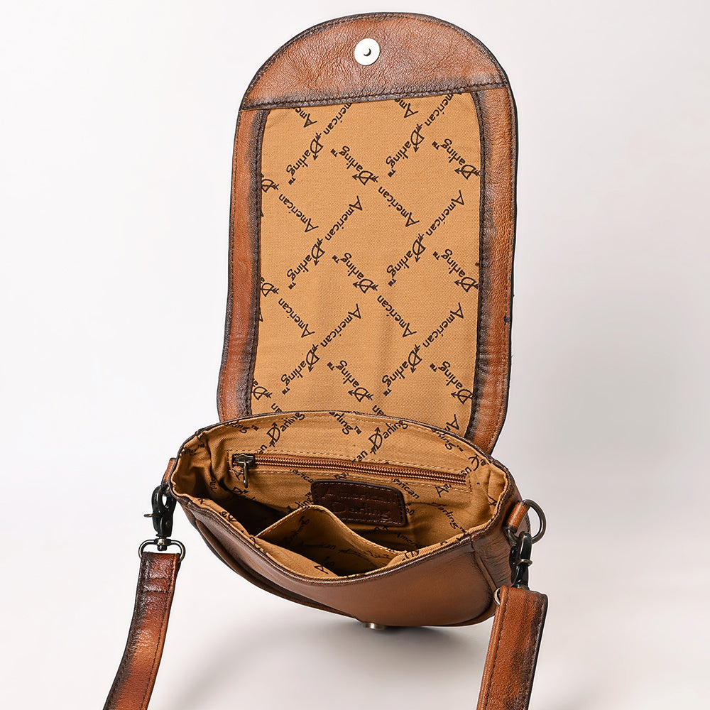 ADBG1610 Hair-On Cowhide Saddle Crossbody Bag with Leather Tassel & Western Stitching