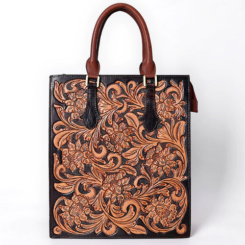 American Darling Hand Tooled Genuine Leather Tote Bag Floral Carved
