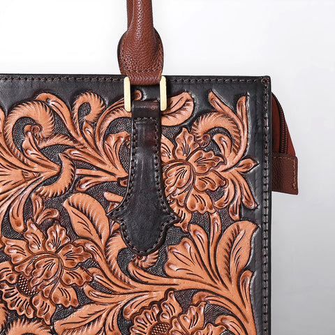 American Darling Hand Tooled Genuine Leather Tote Bag Floral Carved