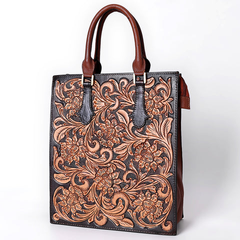 American Darling Hand Tooled Genuine Leather Tote Bag Floral Carved