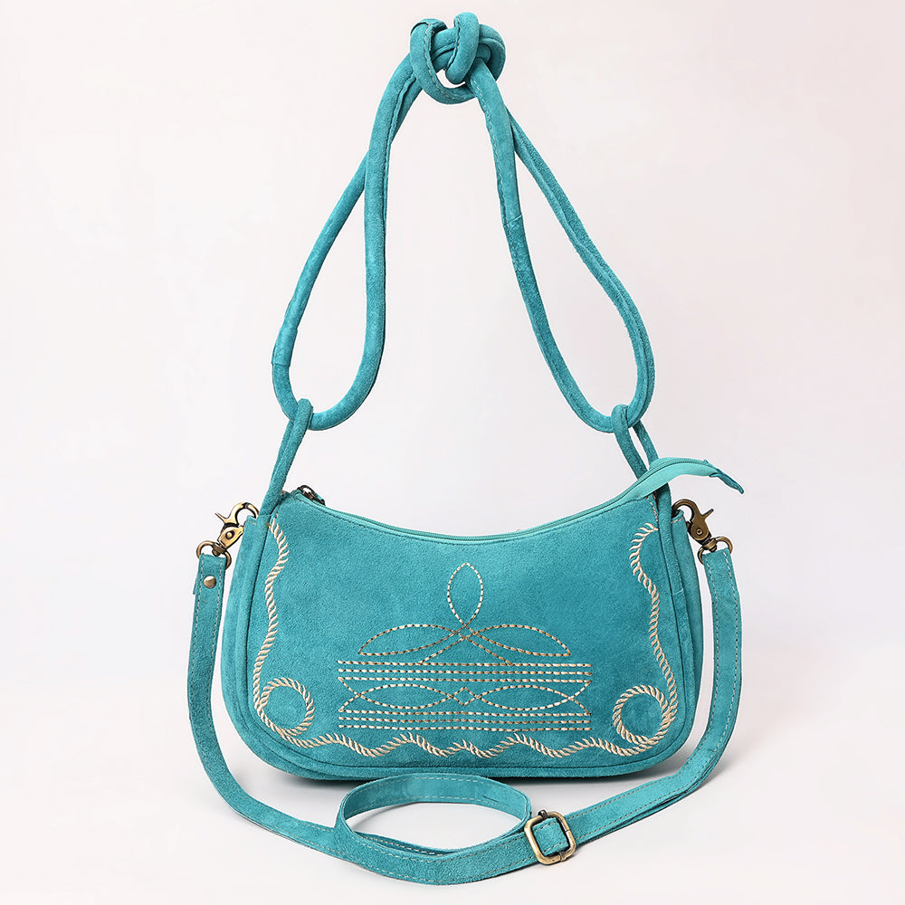 ADBGA645 Genuine suede Western Crossbody Bag with Contrast Stitching & Dual Strap Design