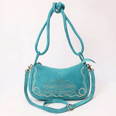 Genuine suede Western Crossbody Bag with Contrast Stitching & Dual Strap Design