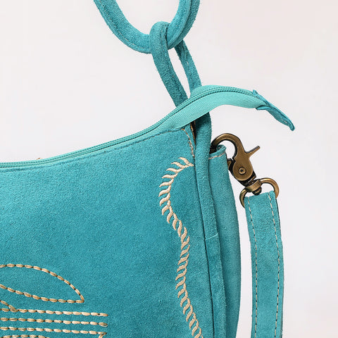 Genuine suede Western Crossbody Bag with Contrast Stitching & Dual Strap Design