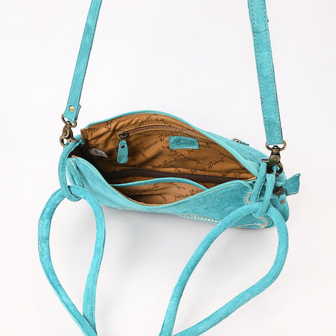 Genuine suede Western Crossbody Bag with Contrast Stitching & Dual Strap Design