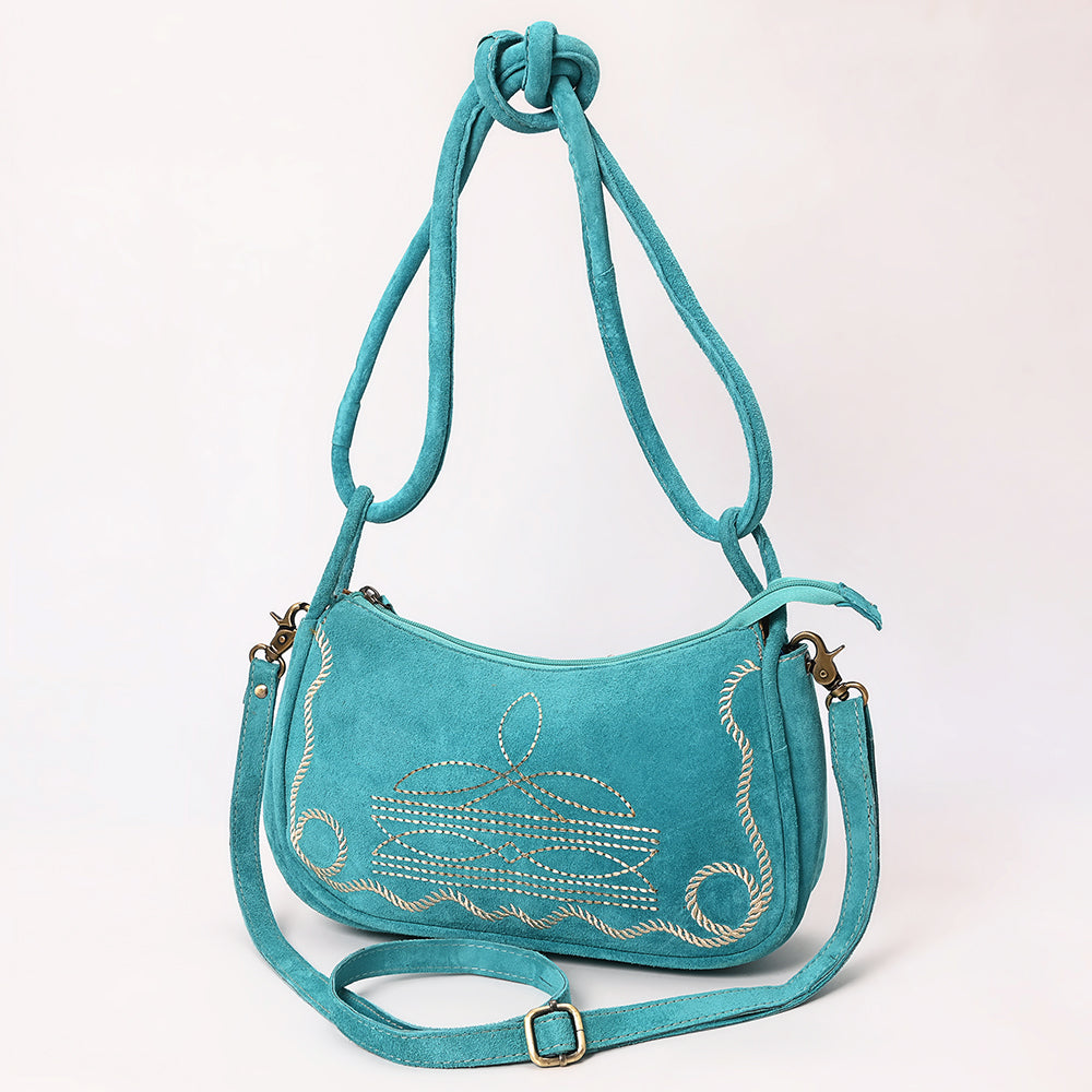 ADBGA645 Genuine suede Western Crossbody Bag with Contrast Stitching & Dual Strap Design