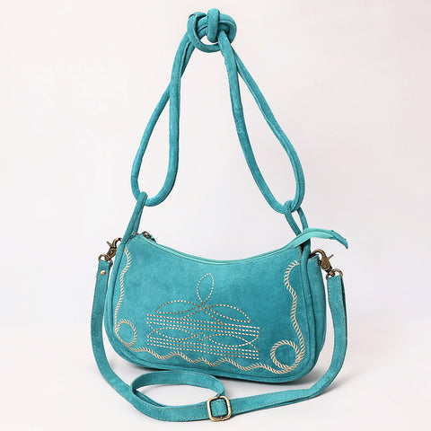 Genuine suede Western Crossbody Bag with Contrast Stitching & Dual Strap Design
