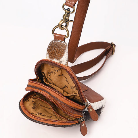 American Darling Tooled Leather Sling with Cowhide Inlay & White Lacing Trim