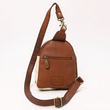 ADBGA652 Floral Tooled Leather & Cowhide Sling Backpack with Teardrop Panel Design