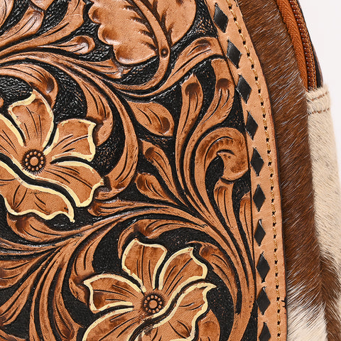 American Darling Floral Tooled Leather & Cowhide Sling with Teardrop Panel Design