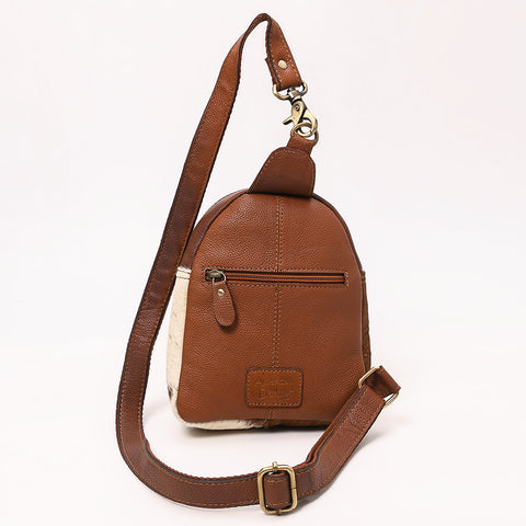 American Darling Floral Tooled Leather & Cowhide Sling with Teardrop Panel Design