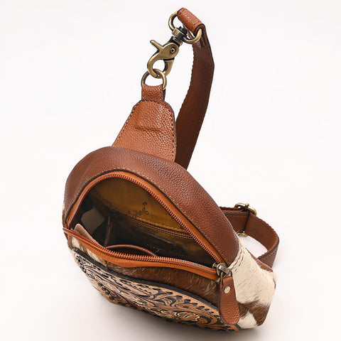 American Darling Floral Tooled Leather & Cowhide Sling with Teardrop Panel Design