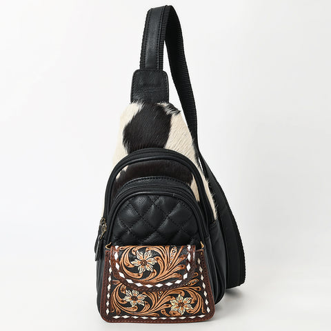 American Darling Hand-Tooled Floral Hair-On Cowhide Leather Sling Bag