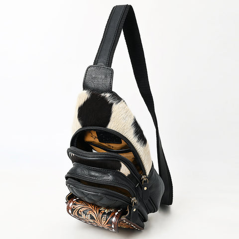 American Darling Hand-Tooled Floral Hair-On Cowhide Leather Sling Bag