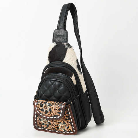 American Darling Hand-Tooled Floral Hair-On Cowhide Leather Sling Bag