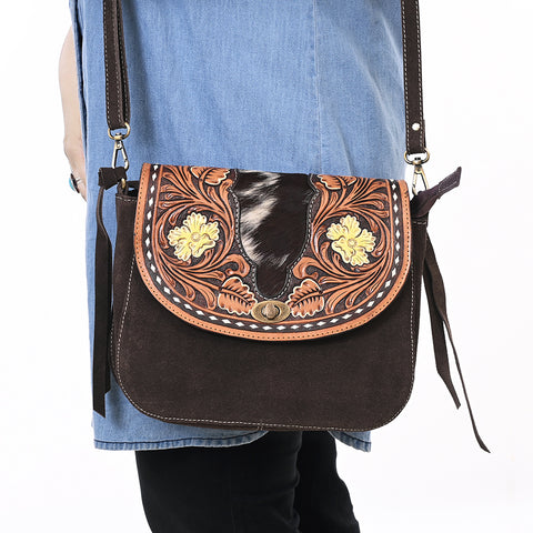 American Darling Hand Tooled Hair-On Cowhide Leather Cross body Bag