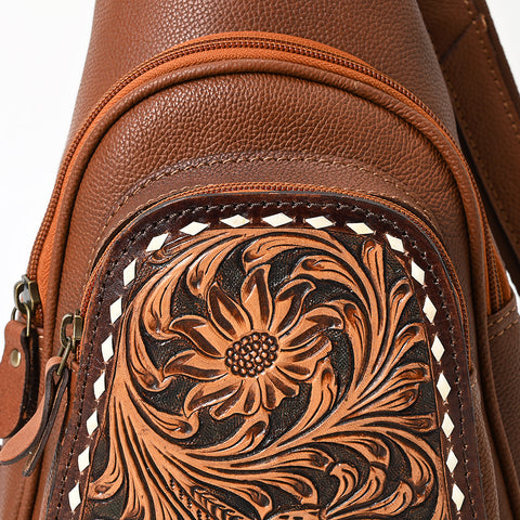 American Darling Hand Tooled Floral Carved Western Genuine Leather Sling Bag