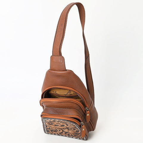 American Darling Hand Tooled Floral Carved Western Genuine Leather Sling Bag