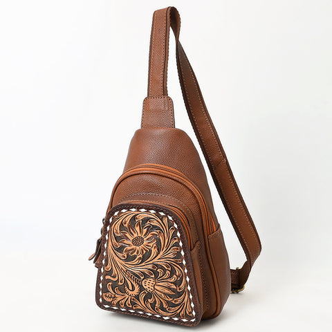 American Darling Hand Tooled Floral Carved Western Genuine Leather Sling Bag
