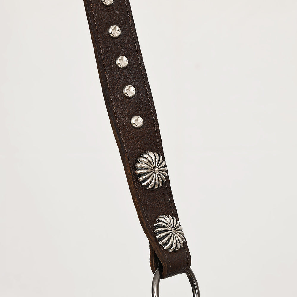 ADBGM477 Cowhide & Leather Western Fringe Crossbody Bag - Western Concho Bag with Turquoise Accent
