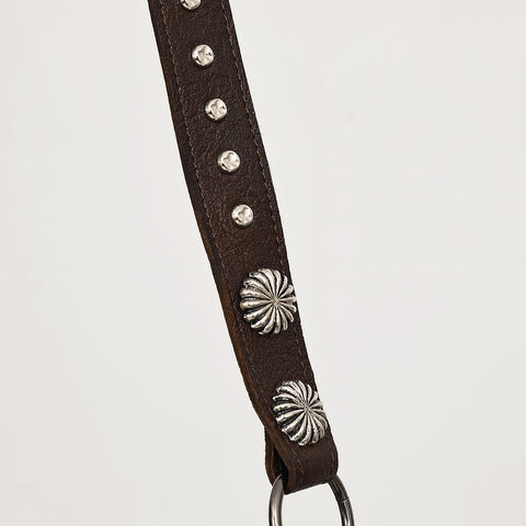 ADBGM477 Cowhide & Leather Western Fringe Messenger Bag - Western Concho Bag with Turquoise Accent