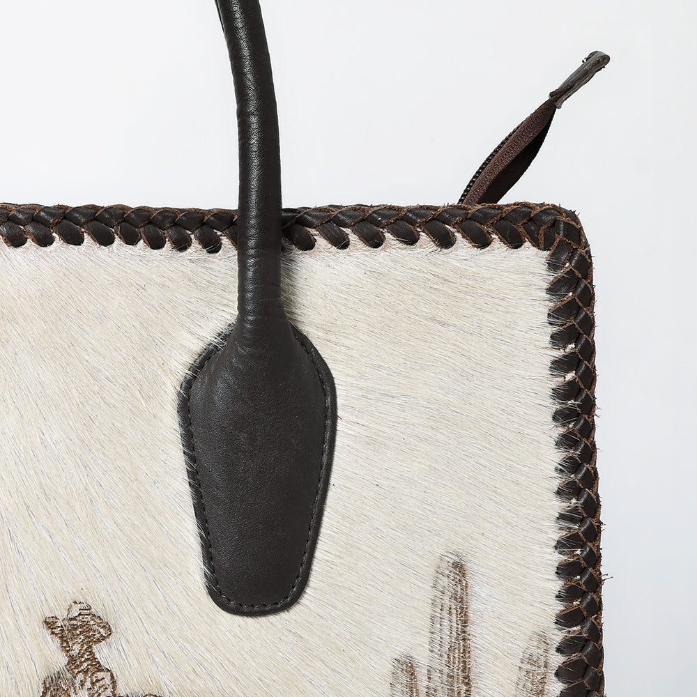 ADBGM512 Western Cowhide Leather Tote with Stagecoach Design -Handcrafted Rodeo Purse