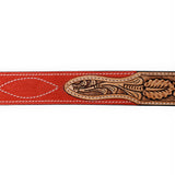 ADBLF330 Tooled Leather Western Belt - Red Suede Back with Antique Silver Buckle