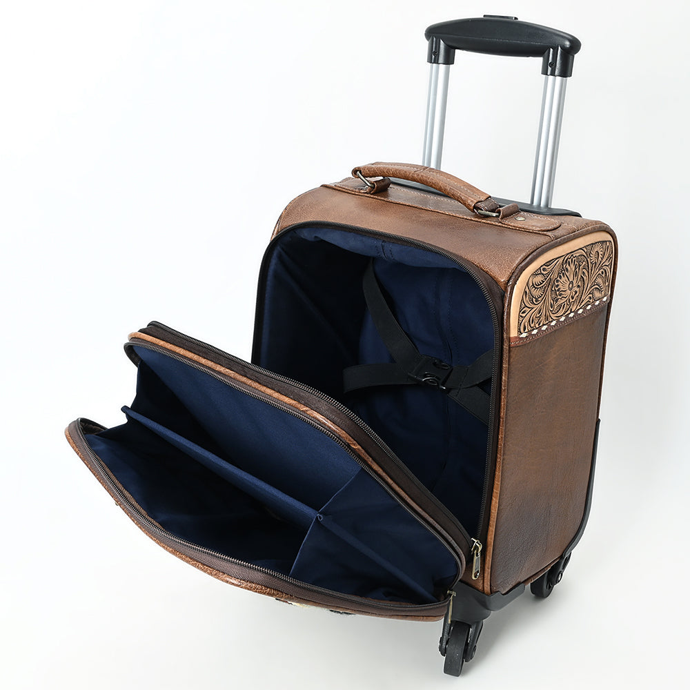 ADBG1613 Western Rolling Carry-On Luggage with Tooled Leather & Aztec Woven Front