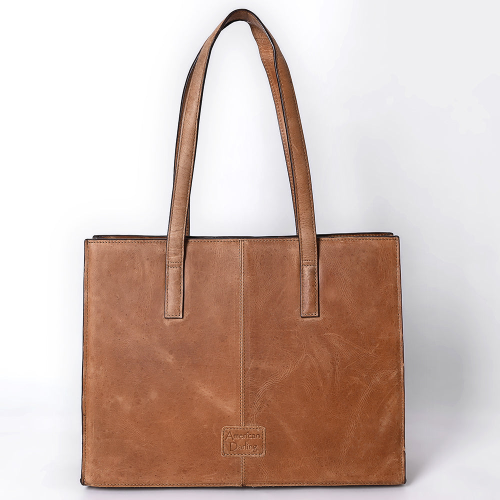 ADBGM517 Western Genuine suede Leather Tote with White Stitch Embroidery - Structured Cowgirl Handbag