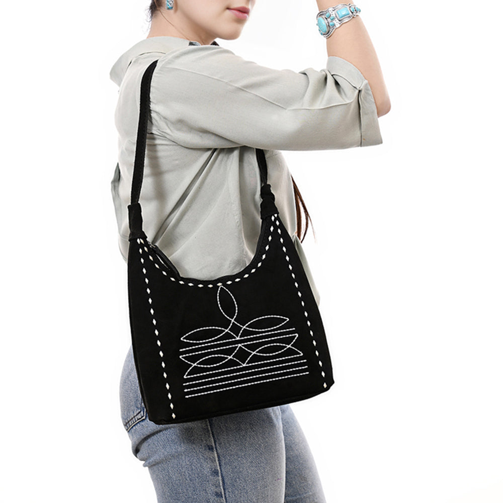 ADBG1617A Black Genuine suede Western Hobo Bag - Genuine Leather Handcrafted Shoulder Purse by American Darling