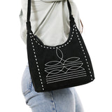 ADBG1617A Black Suede Western Hobo Bag - Genuine Leather Handcrafted Shoulder Purse by American Darling