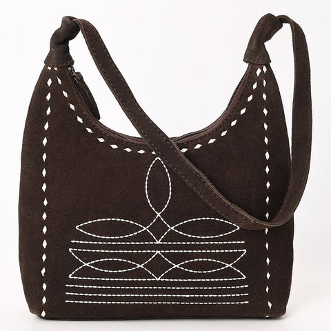 American Darling Western Genuine Suede Leather Hobo Bag with Craftsmanship & Boot Stitch Detailing