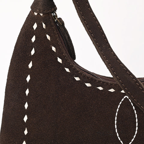 American Darling Western Genuine Suede Leather Hobo Bag with Craftsmanship & Boot Stitch Detailing