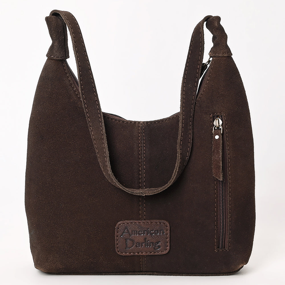 ADBG1617 Genuine suede Hobo Bag with White Southwestern Stitching & Whipstitch Trim