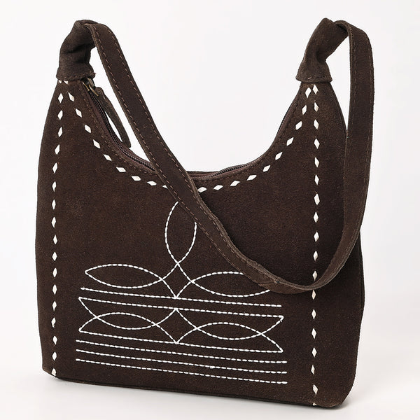 ADBG1617 Suede Hobo Bag with White Southwestern Stitching & Whipstitch Trim