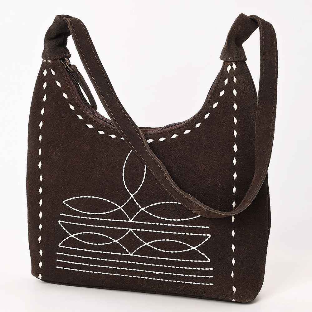 ADBG1617 Genuine suede Hobo Bag with White Southwestern Stitching & Whipstitch Trim