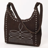 ADBG1617 Suede Hobo Bag with White Southwestern Stitching & Whipstitch Trim