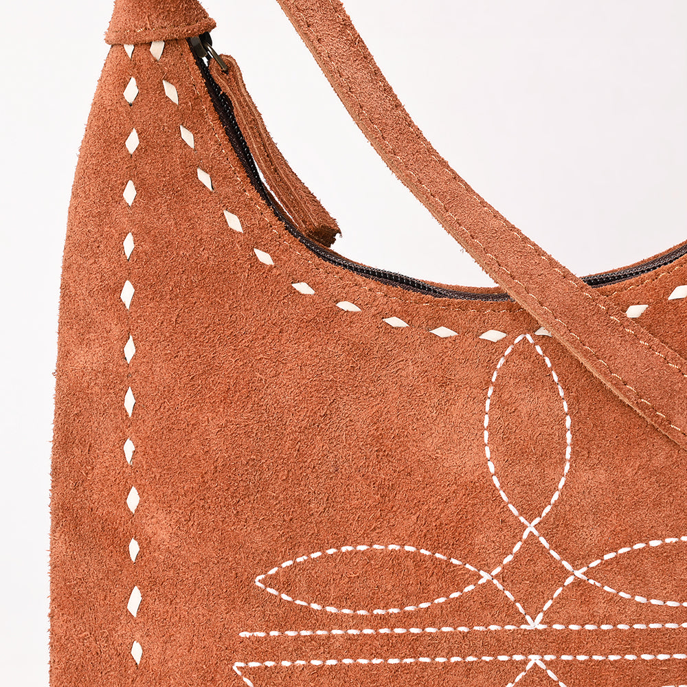 ADBG1617 Genuine suede Hobo Bag with White Southwestern Stitching & Whipstitch Trim