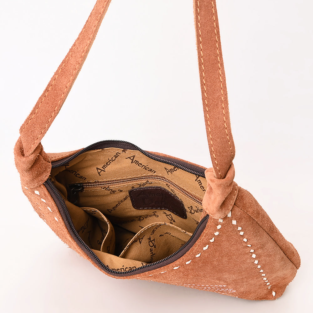 ADBG1617 Genuine suede Hobo Bag with White Southwestern Stitching & Whipstitch Trim