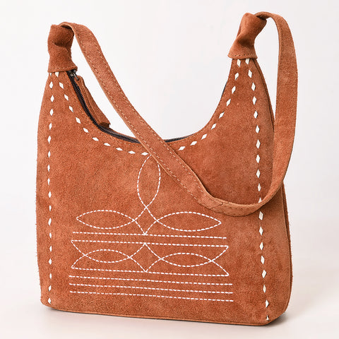 American Darling Western Genuine Suede Leather Hobo Bag with Craftsmanship & Boot Stitch Detailing