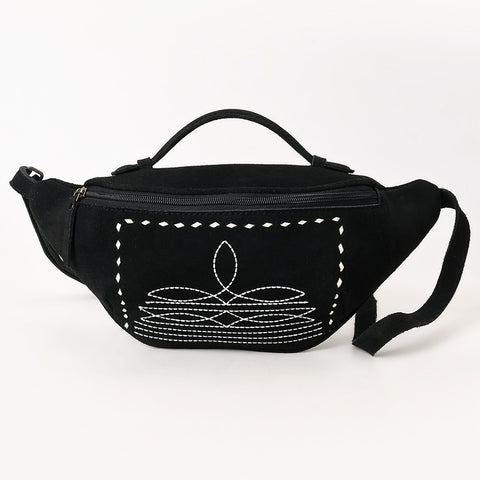 American Darling Handcrafted Black Genuine Suede Leather Hobo Bag with Boot Stitching ï¿½ Western Shoulder Bag