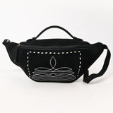 ADBG1618A Black Suede Western Fanny Bag with White Southwestern Stitching