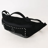 ADBG1618A Black Suede Western Fanny Bag with White Southwestern Stitching