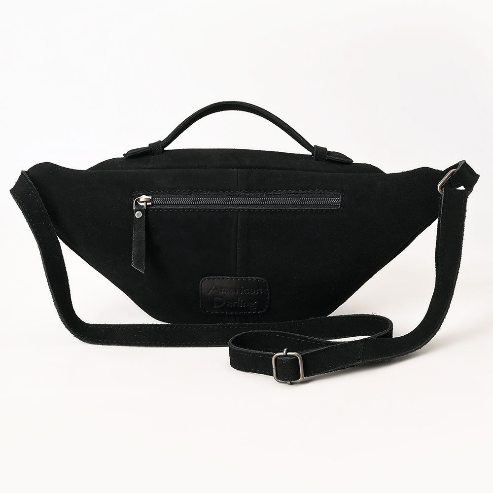 ADBG1618A Black Suede Western Fanny Bag with White Southwestern Stitching